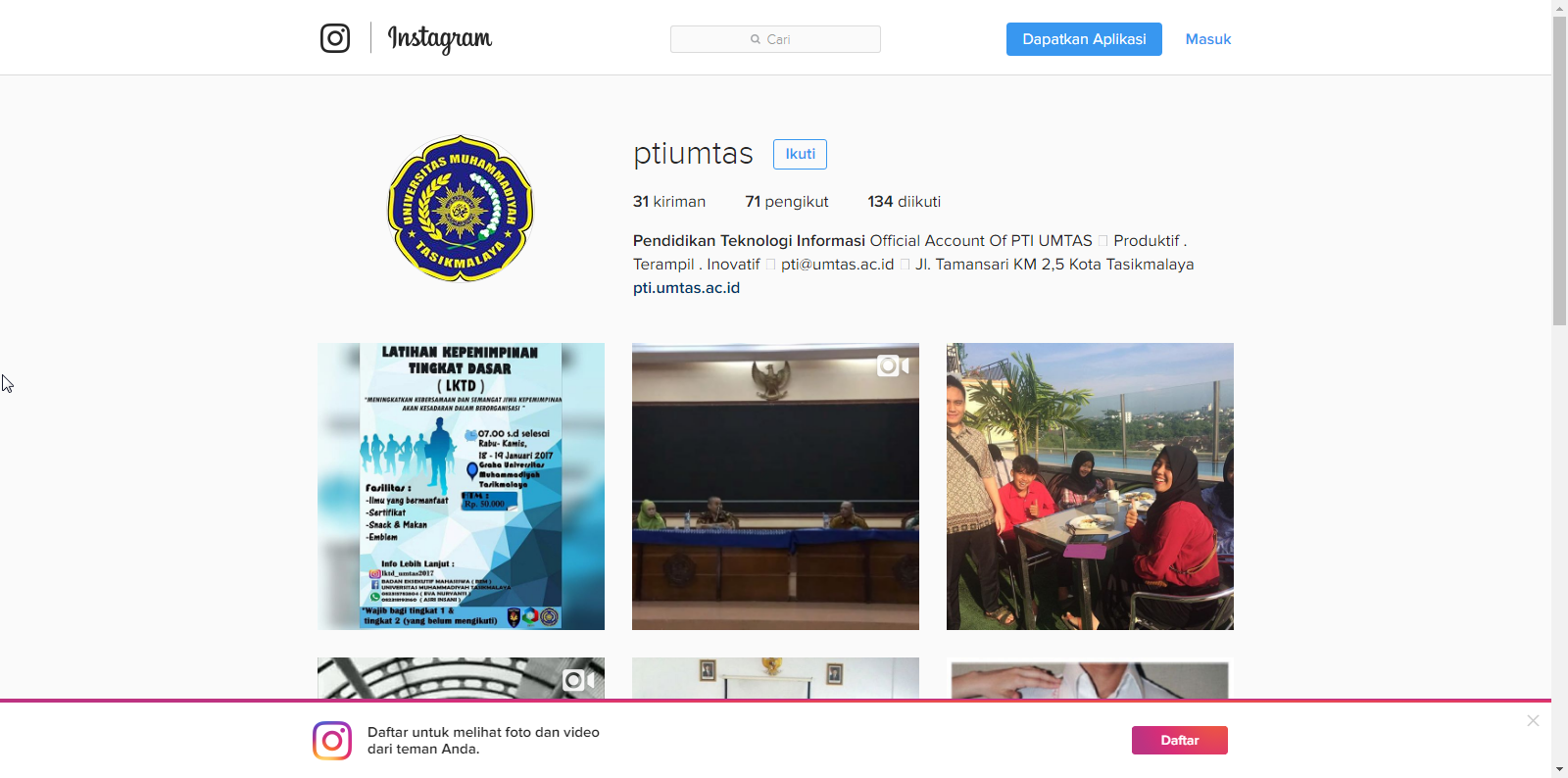 Screen Capture dari halaman Instagram PTI UMTAS